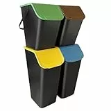 Go Practic Küchen Mülleimer Set 4 Stück: 2x 25L / 2x 35L, mit Deckel, Mülltrennsystem Abfallbehälter zur Trennung, Click-Funktion, Kunststoff, Recycling Müllbehälter + Filter