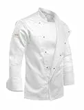 strongAnt easyMove Kochjacke Herren Langarm mit Druckknöpfen Slim Fit Chef Uniform Jacket moderne Bäckerjacke - Weiß Gr.XL