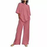 Awrvia Zweiteiler Damen Baumwolle Leinen Hosenanzug Sommer Elegant Jogginganzug Modische Sportlich 2 Teiliges Set Schlanke Übergroßes Einfarbiges Freizeitanzug Bequemer Angebote des Tages Heute