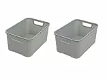 BranQ - Home essential Korb in Rattan Design 2er Set Grösse L 19 l, BPA-frei Kunststoff PP,Hellgrau, 38x27,8x18,5 cm, 2 STK 19l, 2er-Set 19l