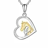 Yuluzeln Pferdehalskette Geschenke für Mädchen Silber Liebe Herz Anhänger Schmuck für Ehefrau Mutter Tochter Enkelin Nichte 18'，Geburtstag Weihnachten Muttertagsgeschenk (Goldenes Pferd)