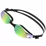 RISEOFLE Schwimmbrille für Herren/Damen, Schwimmbrille Erwachsene, UV-Schutz, Anti-Beschlag, Verstellbar Gurt Komfort Schwimmbrille - Schwarz Polarisiert