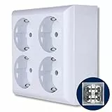 REV Steckdose Aufputz 4fach, 110x110x43mm, Mehrfachsteckdose für Aufputzmontage, 16A, 230V~, IP20, weiss