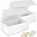 2 Pack Geschenkbox, 24x15x7.6cm Geschenkboxen für Presents with Lids Magnetic Closure Rectangle Collapsible for Groomsman Proposal Box, Christmas, Halloween, Birthday Gift Packging (Weiß)