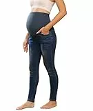 Maacie Umstandshosen Lange Elastisch Jeans für Schwangerschaft Bequem Jeans Frühling Sommer Dark Denim Blue 2XL
