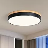 Qamra Deckenlampe, LED Deckenleuchte Holz 40cm, Flach Deckenleuchte Schwarz, 36W Rund Lampe für Wohnzimmer Schlafzimmer Küche Flur Esszimmer 4000K