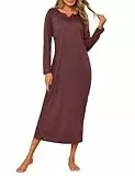 Jahetuul Nachthemd Damen Langarm Schlafshirt Frauen lang V-Ausschnitt Nachthemden für Damen Baumwolle Nachtwäsche Sleepshirt Nachtkleid Hauskleid