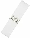 Ro Rox Damen Breiter Elastischer Taillengürtel im Retro Vintage Stil – Stretchgürtel für Kleider, 50er Jahre – Silberne oder Goldene Schnalle - DE 44-50 - Weiß (Large)