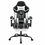 SUKIDA Gaming Stuhl Computerstuhl Ergonomischer Gaming Chair mit Fußstütze Bürostuhl Ergonomischer Computerstuhl mit Lendenwirbelstütze Blackwhite