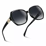 Wrimen Große-Sonnenbrille Damen-Polarisiert-XL-UV400 Schutz-Sunglasses Woman-Klassisch-Mode-Brillen-Oversized-Retro-Rahmen-Sonnenbrillen,Schwarz