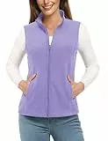 TACVASEN Fleece Weste Damen Outdoor Ärmellos Fleecejacke Standkragen Fleeceweste mit Reißverschluss Winterweste für Frauen Lila L