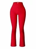OQQ Damen-Schlaghose, gerippt, nahtlos, Workout-Hose, hohe Taille, Glockenhose, Rot/Ausflug, einfarbig (Getaway Solids), M