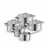 WMF Comfort Line Topfset Induktion 5-teilig, Kochtopf Set mit Glasdeckel, Cromargan Edelstahl mattiert, Skalierung, Induktions Töpfe Set stapelbar, unbeschichtet