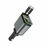 Auto Ladegerät 4 - in - 1 mit LED Lichtern, USB und Type - C, 66W Schnellladegerät, Kabellänge 80cm - Mehrfaches Laden, Verstellbarer Ladeanschluss, Für Auto und LKW