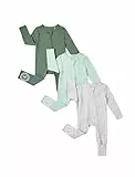 PATPAT Strampler 3er Pack für Unisex Baby Jungen Mädchen Babyschlafanzug mit Reissverschluss, Bambusviskose Schlafanzug Set mit Fuß Warme Winterkleidung, Grün Neugeborene