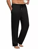 Ekouaer Schlafanzughose Herren Lang Schlafhose für Herren Pyjamahose Männer Hose mit Taschen Nachtwäsche Hose Freizeithose Haushose Loungewear,Schwarz,M