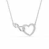 Swarovski Swa Infinity Halskette, Weiße, Rhodinierte Kette mit Herz-Anhänger, Unendlichkeitszeichen-Anhänger und Strahlenden Kristallen