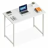 ODK Schreibtisch, Computertisch Bürotisch mit Kopfhörer Halter, Schreibtisch Klein Arbeitszimmer Holz PC Tisch Officetisch für Home, Office (Weiß, 80×40cm)