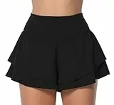 Sunzel Tennisrock mit integrierten Shorts für Damen, fließende athletische Biker-Shorts mit Taschen, Schwarz, X-Groß
