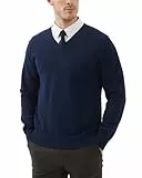 Kallspin Herren V-Ausschnitt Langarm Pullover 100% Baumwolle Leichtgewicht Pullover Casual Business Solid Pullover(Marineblau, L)