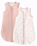 JiAmy 1.0 TOG Baby Schlafsack aus Baumwolle 2er Pack, Unisex Babyschlafsack ohne Ärmel für Neugeborene & Babys Rosa Blumen 0-6 Monate