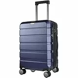 KROSER Handgepäck Koffer 55x40x20 - Leicht, Hartschale, Reisekoffer Trolley mit 4 Rädern & Integriertes TSA-Schloss, Robuster Trolley-Koffer mit USB-Anschluss, 20-Zoll-Handgepäck, Marine