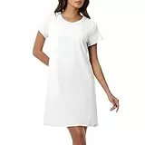 Xuepelit Nachthemd Damen Kurzarm Sommer Schlafshirt Damen Kurz Baumwolle Zweiteiliger Sleepshirt Nachtwäsche Schlafhemd S-2XL, White M