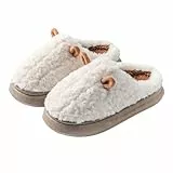 Generisch Plüsch Hausschuhe Plateau Damen Herren Slippers Winter - Flache Atmungsaktiv rutschfeste Cross-Band Slide Solid Weich Tragbare Trendy House-Slippers Pantoffeln Lounge 37-45 Größe