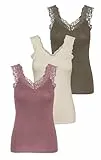 PIECES Damen PCBARBERA LACE TOP Spitzentop, 3-Pack, Walnut/3-PACK Walnut-Birch-ROS, M