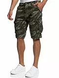 Indicode Herren Monroe Cargo-Shorts mit Gürtel | Bermuda Sommerhose aus Baumwolle für Männer Dired Camouflage, L