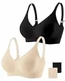 Gailife Glatte, kabellose Gelee-BHs für Damen, ohne Bügel, nahtloser Push-up-BH, volle Abdeckung, weiche Unterstützung, T-Shirt-Bralettes, Schwarz & Nude, Medium