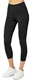 Merry Style Damen Leggings 3/4 aus Baumwolle mit Stretch – Leichte Capri Leggings Damen aus atmungsaktiver, elastischer Baumwolle, ideal für Yoga Sport Freizeit Reisen MS10-199 (Schwarz, XXL)