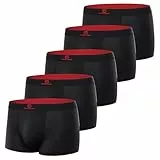 GLESTORE Boxershorts Herren Unterhosen Männer 5er Pack Modal Unterwäsche 5 Schwarz mit Rot L