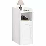 Hzuaneri Nachttisch, Schmal Beistelltisch mit 1 Schranktür, Nachttische mit Offenem Fach, Umkehrbare Tür, Platzsparend, Geeignet für Schlafzimmer, Wohnzimmer, Weiß NS00303X‌