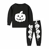 Mud Kingdom Jungen Schwarze Schlafanzug-Sets Für Kleinen Jungen Halloween Leuchten Im Dunkeln Nachtwäsche Rundhals-Oberteile Und Hosen Kürbis-Muster 7-8 Jahre