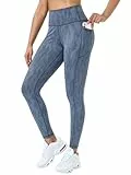 Flatik Leggings Damen mit Taschen，Damen Blickdicht Sporthose Fitnesshose Sporthose Training Laufende Leggings L