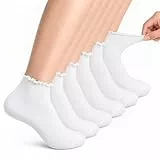 Maxmoc 6 Paar Rüschen Socken,Baumwolle Socken Mit Rüschen Damen,Weiße Kurze Rüschensöckchen,Weiche Atmungsaktive Ruffle Socks für Damen Mädchen Sport Freizeit,35-40