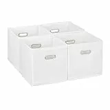 Relaxdays Aufbewahrungsbox 4er Set, Faltbare Regalboxen, HxBxT: 30x30x30 cm, mit Griffen, Faltboxen für Regale, weiß