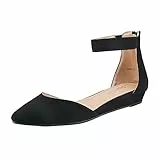 DREAM PAIRS Ballerinas Damen Flache Schuhe mit niedrigem Keilabsatz Knöchelriemen elegant Brautschuhe flach,Size 40.5,Schwarz/Nubuck