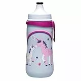 nip – Kinder Trinkflasche Kids Cup | zahnfreundliche Push-Pull Sportflasche mit Clip. Leicht und einfach zu reinigen, BPA-frei, 330 ml, Motiv Einhorn, rosa