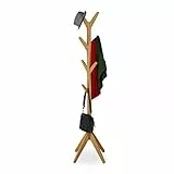 Relaxdays Garderobenständer Bambus, Jackenständer mit 8 Haken, HBT 181,5 x 53 x 53 cm, Standgarderobe in Baumform, Natur 10032151