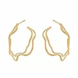 Pernille Corydon Ohrringe Gold Damen - Double Wave Creolen doppelt geschwungen - 925 Sterling-Silber Vergoldet - 30 mm - E-456