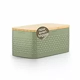 LARS NYSØM Brotkasten aus Metall I Brotbox für langanhaltende Frische mit rutschfesten Noppen I Brotdose mit hochwertigem Bambusdeckel verwendbar als Schneidebrett I 34,5x18,5x15,8cm (Sage Green)