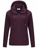 Outdoor Ventures Damen Fleecejacke mit Kapuze Frauen Fleecemantel Warme Sweatjacke mit 6 Taschen Hoodie Damenjacke mit Durchgehendem Reißverschluss für Laufen, Wandern und Freizeit Winerot S