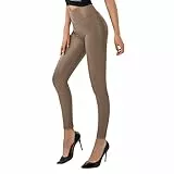 SOGNO D'ORO Damen Kunstleder Leggings High Waist PU Leder Leggings Hose Strumpfhosen Treggins Leggins Fleece Gefüttert,Karamell,XXL