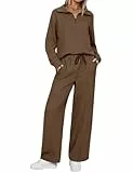 Aottori Trainingsanzug Damen Jogginganzug Set Hausanzug Zweiteiler Streatwear Freizeitanzug Halbem Reißverschluss Tracksuits und Jogginghose mit Kordelzug Braun S