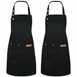 Livdouyu 2 Stück Schürze für Damen und Herren, Wasserdicht Koch Schürze mit 2 groß Taschen, Verstellbare Küchenschürze Grillschürze Arbeitsschürzen für Kochen Malen Backen Hausarbeiten (Schwarz)