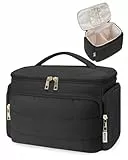 WANDF Reise Kulturbeutel Kulturtasche Damen, Große Weit Geöffnete Kosmetiktasche mit Griff, Kosmetikkoffer Make-up-Organizer für Toilettenartikel, Kosmetika, Accessoires, Essentials (Schwarz)