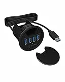 ICY BOX IB-Hub1403 USB-Tisch-Hub (60 mm) zum Einbau, 4x USB 3.0 Anschlüsse, Kabeldurchführung, 5 V Stromanschluss Vorhanden, Schwarz