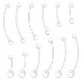 WillTen 14G Schwangerschaft Bauch Bar, 12Pcs lange Bauch Bar Mutterschaft Bauch Bar Kunststoff Bauch Bar Bälle, Clear Bioflex Bauchnabel Bars Bauchnabel Piercing für schwangere Frauen